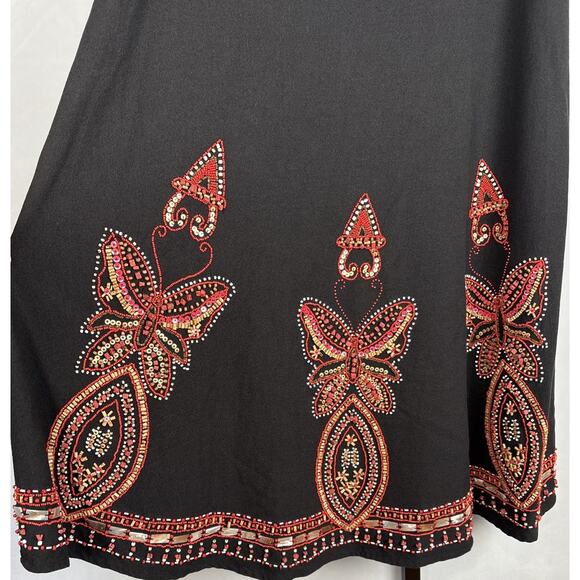 Basil & Maude Beaded Maxi Skirt Womens 10 Black Embellished Butterfly Boho Artsy - Picture 2 of 11